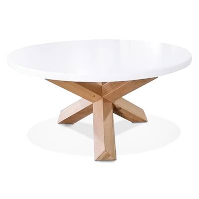 Table basse ronde 'FAST GLAS' plateau en bois blanc et 4 pieds en bois naturel massif ciré - Ø 80 cm