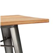 Table de bar haute design industriel carré 'METTALO' en bois foncé 4 pieds métal gris – 70 x 70 cm
