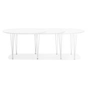 Grande table à diner / réunion ronde extensible 'STORS' plateau bois blanc mat 4 pieds métal blanc