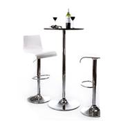 Table de bar haute design ronde ‘Bistro’ noire avec pied central en métal chromé