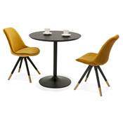 Table de salle à manger ronde industriel 'SPARK' noire en bois pied central rond en métal noir - Ø 80 cm