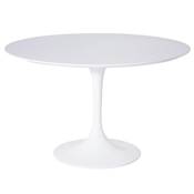 Table / table de réunion 'Tulipe' blanche plateau bois laqué pied central fibre de verre – Ø 120 cm