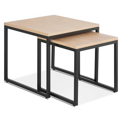 Set de 2 tables gigognes style industriel carré 'SMALL FYRKANT" bois pieds métal noir - 50 x 50 cm