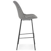 Tabouret de bar 'KESKI' en tissu pied de poule 4 pieds et repose pieds en métal noir dossier haut