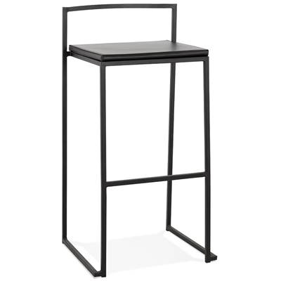 Tabouret de bar empilable design carré 'BLACK IRON' noir avec pieds en métal noir et dossier bas