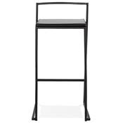 Tabouret de bar empilable design carré 'BLACK IRON' noir avec pieds en métal noir et dossier bas