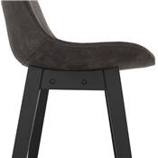 Tabouret de bar design 'CHAIRMAN BLACK EDITION' microfibre grise 4 pieds bois noir et dossier haut