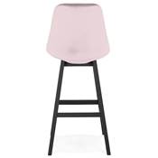 Tabouret de bar design 'CHAIRMAN BLACK EDITION' en velours rose 4 pieds en bois noir dossier haut