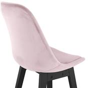 Tabouret de bar design 'CHAIRMAN BLACK EDITION' en velours rose 4 pieds en bois noir dossier haut