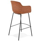 Tabouret de bar design à accoudoirs moderne 'CARINO' en microfibre marron avec 4 pieds en métal noir