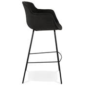 Tabouret de bar design à accoudoirs moderne 'CARINO' en tissu noir avec 4 pieds en métal noir