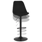 Tabouret de bar réglable 'BAROK' pivotant en tissu noir pied et repose pieds métal noir dossier haut