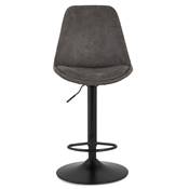 Tabouret bar réglable 'BAROK' pivotant microfibre grise pied et repose pieds métal noir dossier haut