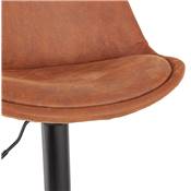 Tabouret bar réglable 'BAROK' pivotant microfibre marron pied métal noir repose pieds dossier haut