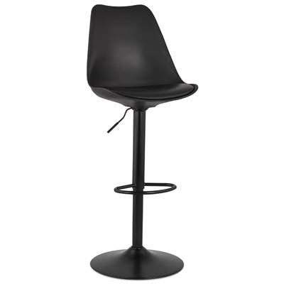 Tabouret de bar réglable design 'BAROK' pivotant noir pied et repose pieds métal noir dossier haut