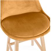 Tabouret de bar design scandinave 'CHAIRMAN' en velours moutarde 4 pieds bois naturel dossier haut