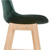 Tabouret de bar design scandinave 'CHAIRMAN' en velours vert 4 pieds en bois naturel et dossier haut