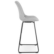 Tabouret de bar 'GUSTO' tissu gris clair pieds tréteaux et repose pieds métal noir dossier haut