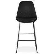 Tabouret de bar design 'GUSTO' en tissu noir pieds tréteaux et repose pieds métal noir dossier haut