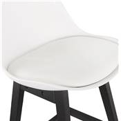 Tabouret de snack mi-hauteur 'CHAIRMAN MINI BLACK EDITION' blanc 4 pieds en bois noir dossier haut