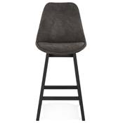 Tabouret snack mi-hauteur 'CHAIRMAN MINI BLACK EDITION' microfibre grise 4 pieds noir dossier haut
