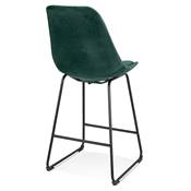 Tabouret de snack mi-hauteur 'GUSTO MINI' velours vert pieds tréteaux en métal noir dossier haut