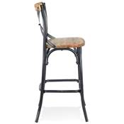 Tabouret snack mi-hauteur vintage 'MAKINA MINI' noyer effet vieilli 4 pieds métal noir dossier haut