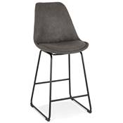 Tabouret de snack mi-hauteur 'GUSTO MINI' microfibre grise pieds tréteaux métal noir dossier haut