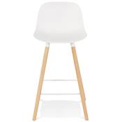 Tabouret de snack mi-hauteur scandinave 'NORSKI MINI' blanc 4 pieds bois et métal blanc dossier haut