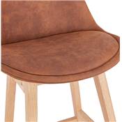 Tabouret de snack mi-hauteur scandinave 'CHAIRMAN MINI' microfibre marron 4 pieds bois dossier haut