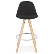 Tabouret de snack mi-hauteur scandinave 'CIRCLE MINI' tissu noir 4 pieds bois et chromé dossier haut