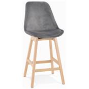 Tabouret de snack mi-hauteur scandinave 'CHAIRMAN MINI' velours gris 4 pieds bois dossier haut