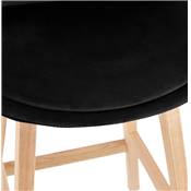 Tabouret de snack mi-hauteur scandinave 'CHAIRMAN MINI' velours noir 4 pieds bois dossier haut