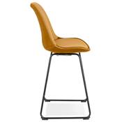 Tabouret de snack mi-hauteur 'GUSTO MINI' velours moutarde pieds tréteaux en métal noir dossier haut