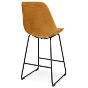 Tabouret de snack mi-hauteur 'GUSTO MINI' velours moutarde pieds tréteaux en métal noir dossier haut