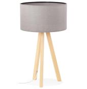 Lampe à poser scandinave trépied 'Stätiv' abat-jour gris 3 pieds en bois naturel