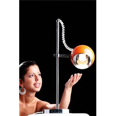 Lampe à poser design 'Globo' abat-jour rond orange structure et socle en métal chromé