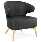 Fauteuil lounge design à accoudoirs 'COBBE' noir et pieds en bois naturel