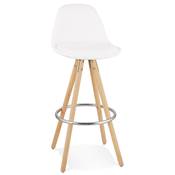 Tabouret de bar scandinave 'Circle' tissu bouclé blanc 4 pieds bois repose pieds chromé dossier haut