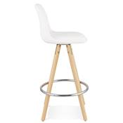 Tabouret de snack mi-hauteur scandinave 'Circle' tissu bouclé blanc 4 pieds bois chromé dossier haut