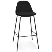 Tabouret de bar design style baroque 'Tekno' en velours noir 4 pieds en métal noir et dossier haut