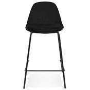 Tabouret snack mi-hauteur style baroque 'Tekno Mini' en velours noir 4 pieds métal noir dossier haut