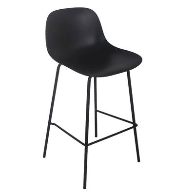 Tabouret de bar intérieur/extérieur 'POOL' noir 4 pieds et repose pieds en métal noir dossier haut