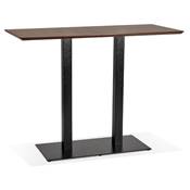 Table de bar haute design 'Tvillin Black' noyer double pied central en métal noir – 150 x 70 cm