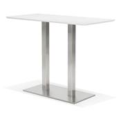 Table de bar haute design 'Tvillin' bois blanc double pied central en métal brossé – 150 x 70 cm