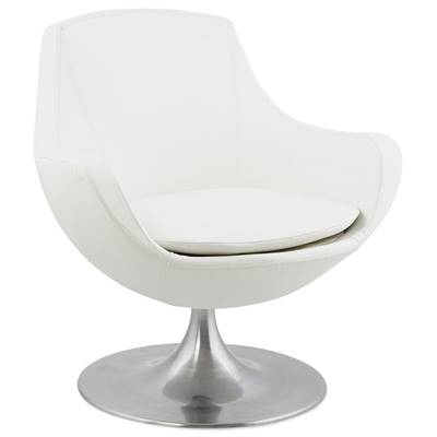 Fauteuil lounge design 'Kômfort' pivotant blanc pied central en aluminium brossé