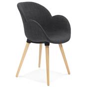 Chaise design scandinave à accoudoirs 'Lotusträ' en tissu gris foncé avec 4 pieds en bois naturel