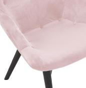 Fauteuil à oreilles capitonné design 'ELEGAN' en velours rose pieds en bois noir