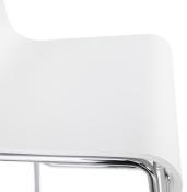 Tabouret de snack mi-hauteur 'Kadra Mini' blanc 4 pieds et repose pieds en métal chromé dossier haut