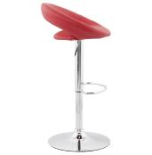 Tabouret de bar réglable design 'Kendo' pivotant rouge pied et repose pieds métal chromé dossier bas